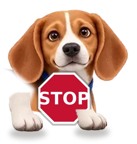 Watchdog's beagle holding a stop sign